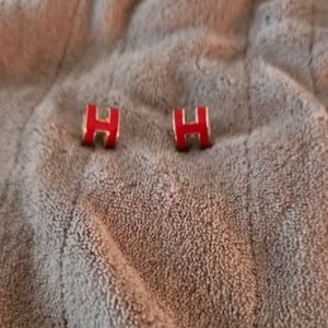 Red H Shaped Earrings